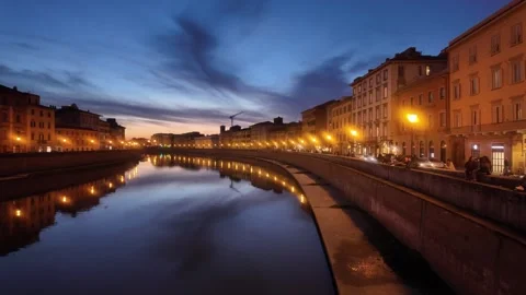 Arno River Waterfront at Dusk in Pisa, Italy Video stock 329959845