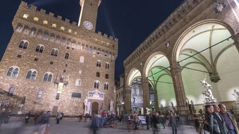 Arnolfo tower Florence of Palazzo Vecchio timelapse Stock Footage 85129127
