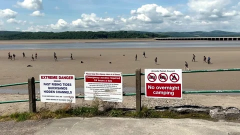 Arnside, UK 19 June 2024; River Kent Estuary, Pier and sands at low tide Stock Footage 277748023