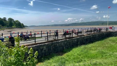 Arnside, UK 19 June 2024; River Kent Estuary, Pier and sands at low tide Stock Footage 277748212