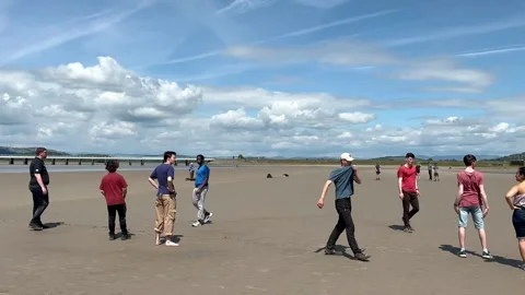 Arnside, UK 19 June 2024; River Kent Estuary, Pier and sands at low tide Stock Footage 277796946