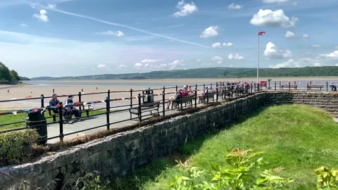 ARNSIDE UK 19 June 2024; River Kent Estuary, Pier and sands at low tide Stock Footage 277796973