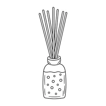 Aroma diffuser with bamboo sticks for home. Hand drawn doodle vector illust.. Stock Illustration