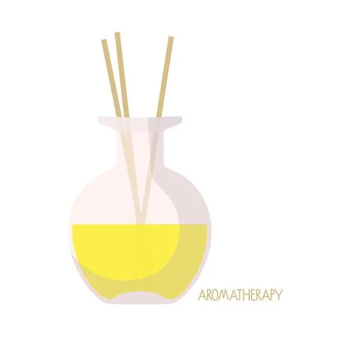 Aroma Diffuser isolated. Yellow liquid in glass bottle with reed sticks Stock Illustration