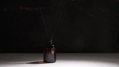 Aroma diffuser on marble background with smoke, essential oil scent, cozy s.. Video stock 263547177