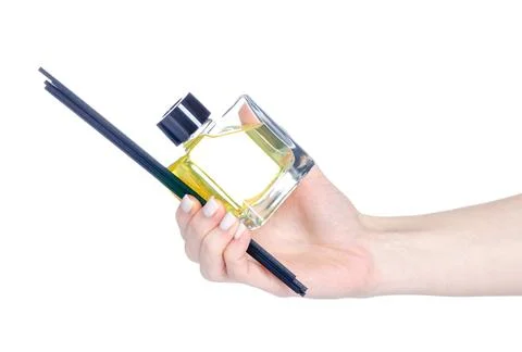 Aroma diffuser, reed Diffuser in hand Stock Photos