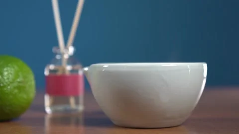 Aroma diffuser stands on the table spa Stock Footage 133231812