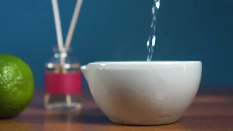 Aroma diffuser stands on the table spa Stock Footage 133231825