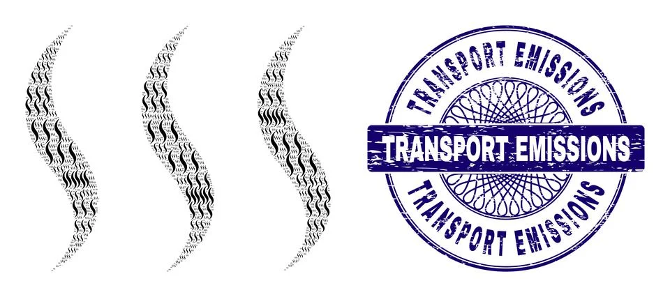 Aroma Recursion Collage of Aroma Items and Scratched Transport Emissions Round 스톡 일러스트