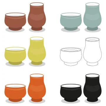 Aroma tea cup pair sets of different cly types Stock Illustration