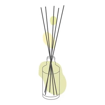 Aromatherapy. Aroma diffuser with Bamboo sticks. Vector Linear Illustration.. Stock Illustration