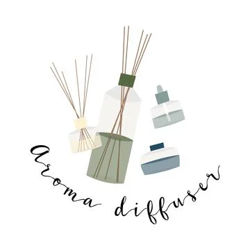 Aromatherapy. Aroma diffuser, essential oil, incense stick Stock Illustration