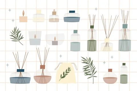 Aromatherapy. Aroma diffuser, essential oil, incense stick, scented candle Stock Illustration