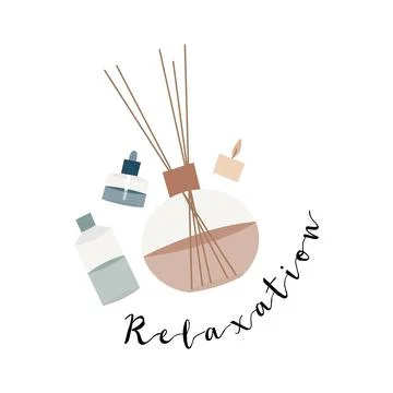 Aromatherapy. Aroma diffuser, essential oil, incense stick Stock Illustration