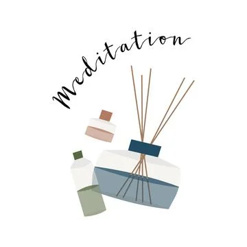 Aromatherapy. Aroma diffuser, essential oil, incense stick Stock Illustration