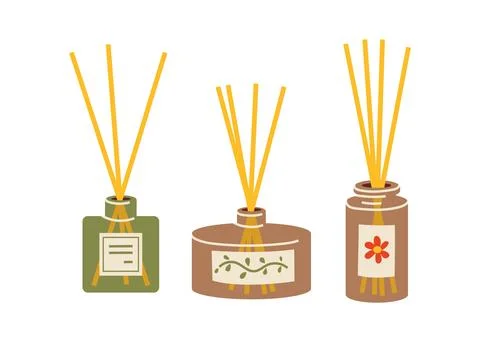 Aromatherapy. Aroma diffusers set, cartoon style. Trendy modern vector illu.. Stock Illustration