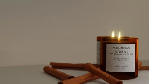 Aromatherapy Candle with Cinnamon Stock Photos