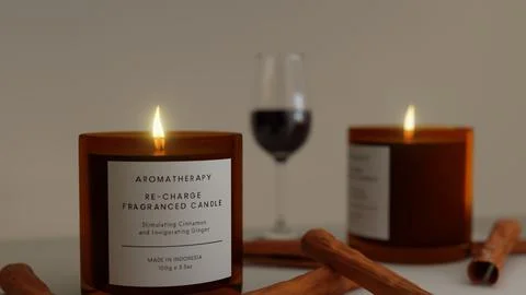 Aromatherapy Candle with Cinnamon Stock Photos