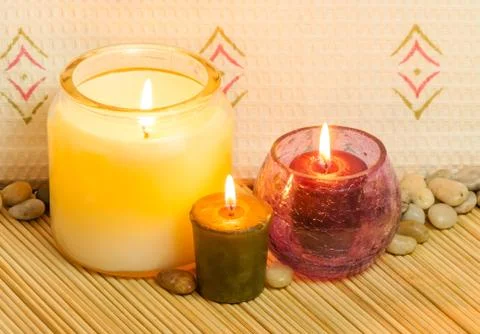Aromatherapy Candles Closeup Stock Photos