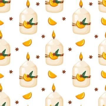 Aromatherapy Christmas Candle Seamless Pattern Stock Illustration