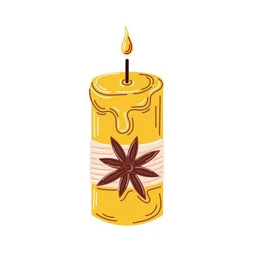 Aromatherapy cinnamon scented candle. Flat style. Hand crafted candle. Vector Illustrazione stock