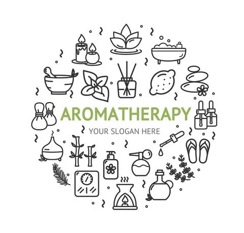 Aromatherapy Design Template Thin Line Icon Banner Concept. Vector Stock Illustration