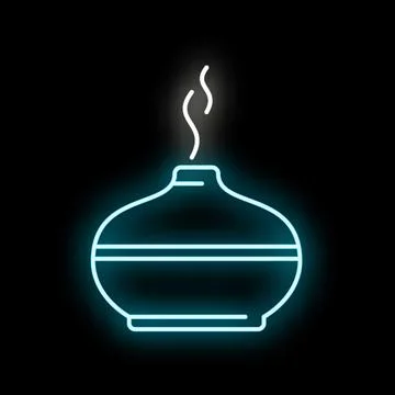Aromatherapy diffuser emitting essential oil mist neon icon Stock Illustration