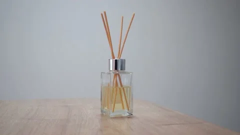 Aromatherapy diffuser, home perfume concept , reed diffuser rotate view on Vidéo 156421167