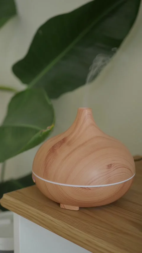 Aromatherapy essential oil diffuser designed to add moisture to the air while Stock Footage 336355510