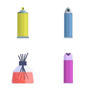 Aromatherapy icons set cartoon vector. Room deodorant, aromatic diffuser stick Stock Illustration