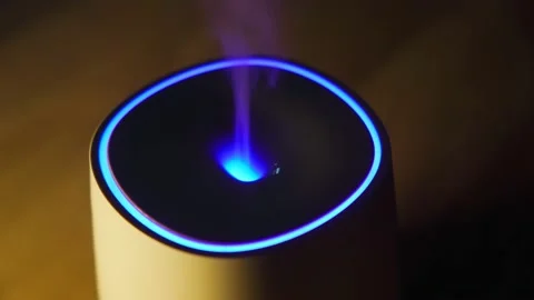 Aromatherapy oil diffuser. Sprayed water droplets thrown into the air. Selective Stock Footage 165673949