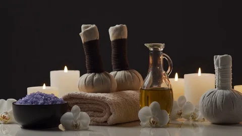 Aromatherapy, oriental massage and spa treatment. Relaxation composition of Stock Footage 121031276