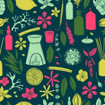 Aromatherapy.  Plants for perfumery. Vector  pattern Stock Illustration