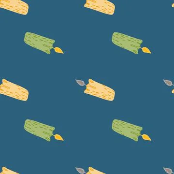 Aromatherapy seamless pattern in hand drawn style with candles. Navy blue Stock Illustration