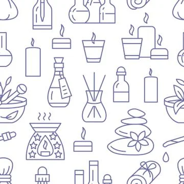 Aromatherapy seamless pattern with vector flat line icons. Essential oil vector Stockillustratie