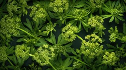 Aromatic Angelica Herbs Horizontal Background. Stock Illustration