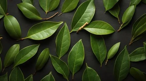 Aromatic Bay leaves Spice Horizontal Background. Stock Illustration