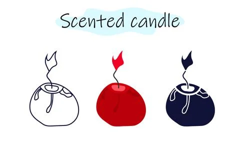 An aromatic candle in the shape of a ball with wax and flame flowing on the イラスト素材