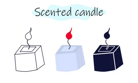 An aromatic candle in the shape of a cube with a burning fire. Aromatherapy イラスト素材