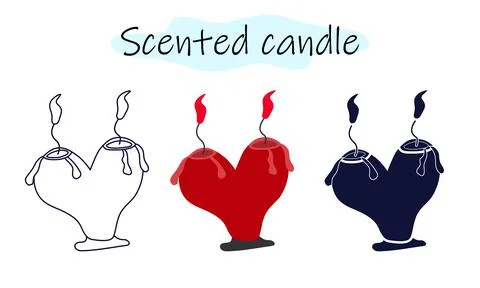 An aromatic candle in the shape of a heart with two fillers and a fire. Vector Stock Illustration