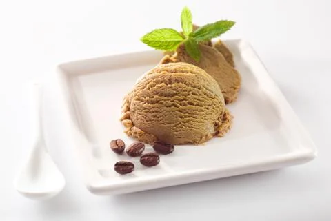 Aromatic coffee ice-cream serving Stock Photos