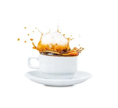 Aromatic coffee with splashes in a mug isolated Stock Photos