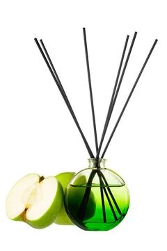 Aromatic diffuser with apple scent isolated on white Foto stock