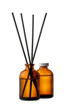 Aromatic diffuser bottle with sticks isolated on white background Stock Photos