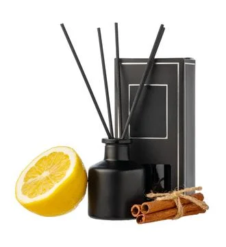 Aromatic diffuser with cinnamon scent isolated on white Foto stock