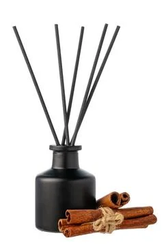 Aromatic diffuser with cinnamon scent isolated on white Foto stock