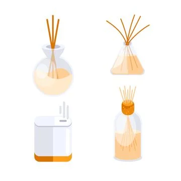 Aromatic diffusers and electronic air freshener spreading fragrance and Stock Illustration