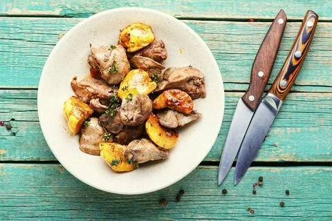 Aromatic fried liver Stock Photos