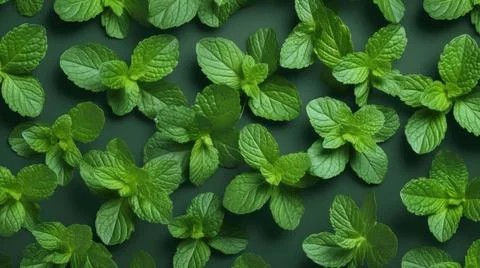Aromatic Mint Herbs Horizontal Background. Stock Illustration