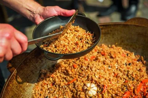 Aromatic oriental pilaf close up Stock Photos